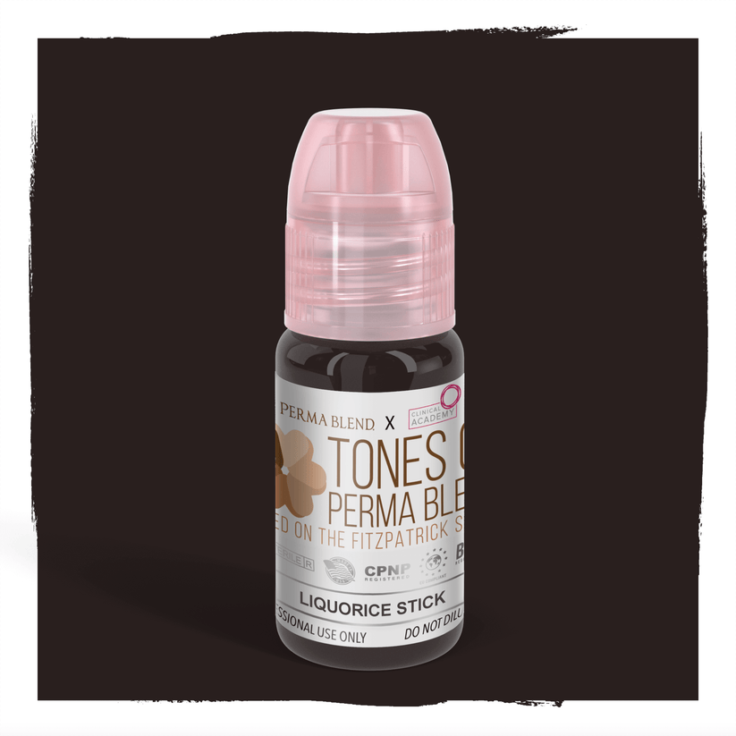 Application of Permablend Liquorice Stick on skin, showcasing its rich color perfect for enhancing eyebrows.