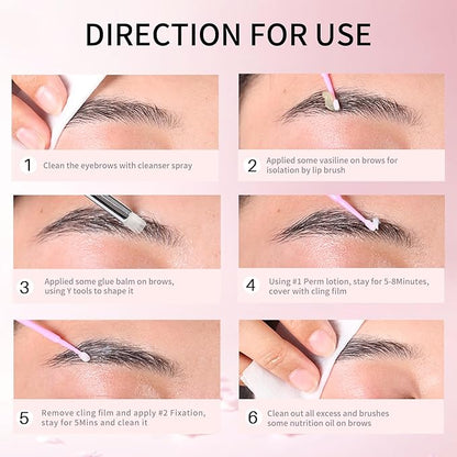 Ingredients featured in the Lash And Brow Lift Kit, emphasizing the nourishing elements that promote healthy lashes. A must-have in any eyebrow lifting kit for comprehensive care.
