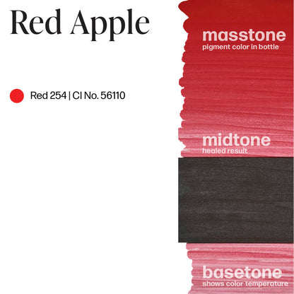 Swatch of PERMABLEND LUXE Red Apple showing its stunning sheer red with pink undertones, perfect for blending and enhancing natural lip color.