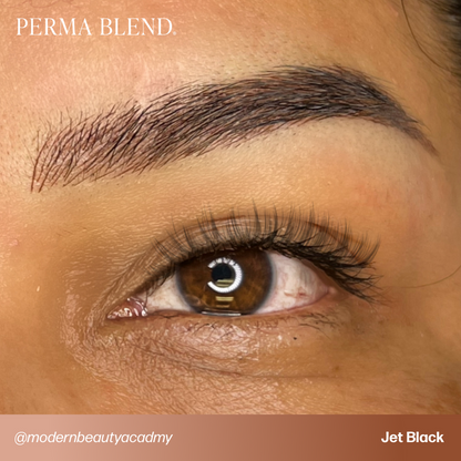 Application of Permablend Jet Black for permanent makeup, demonstrating its rich formulation and warm undertones.