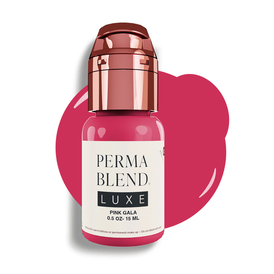 PERMABLEND LUXE Pink Gala 15ml bottle featuring vibrant cool medium-bold pink permanent makeup pigment for lips.