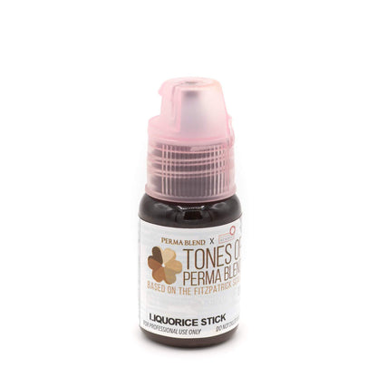 Permablend Liquorice Stick 15ml bottle for permanent makeup, ideal for dark brown to black hair, featuring the product title and high-quality pigment.