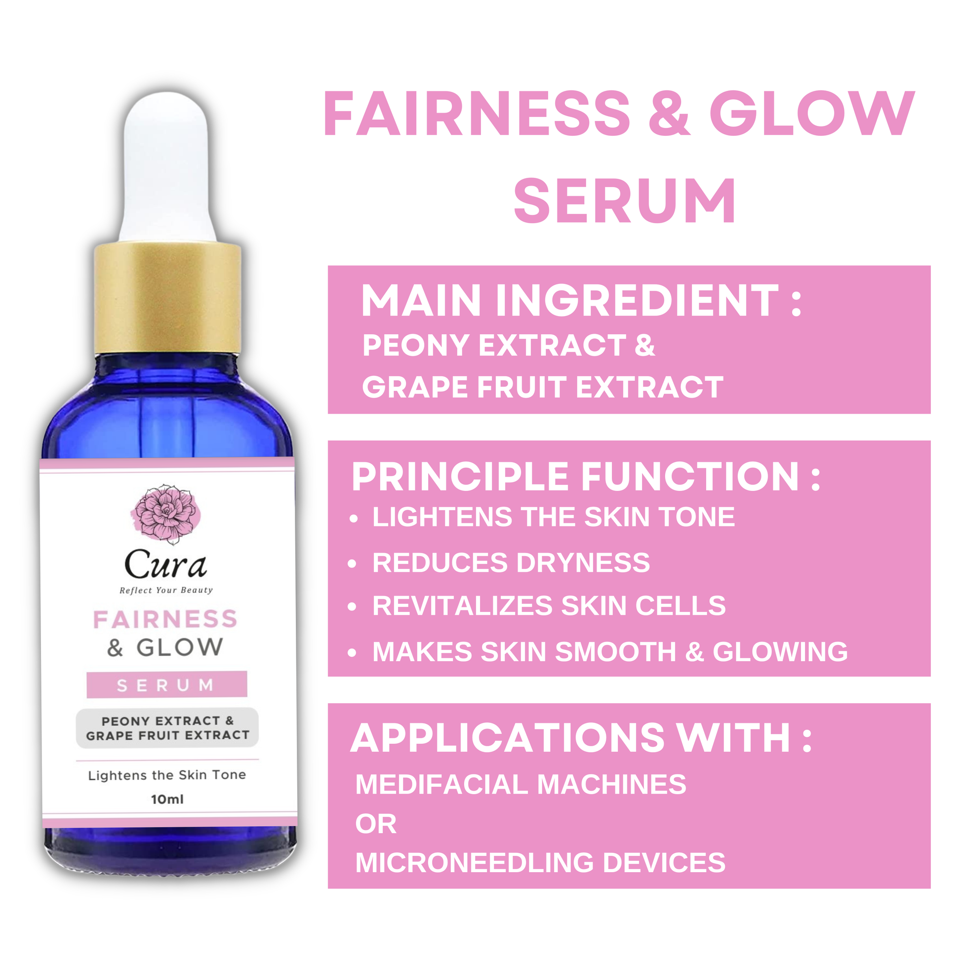 Cura Fairness & Glow Serum 10ml x 5 Vials for Smooth, Matte, Radiant Skin - Hydrating & Tone-Improving - SD Cosmetics Care