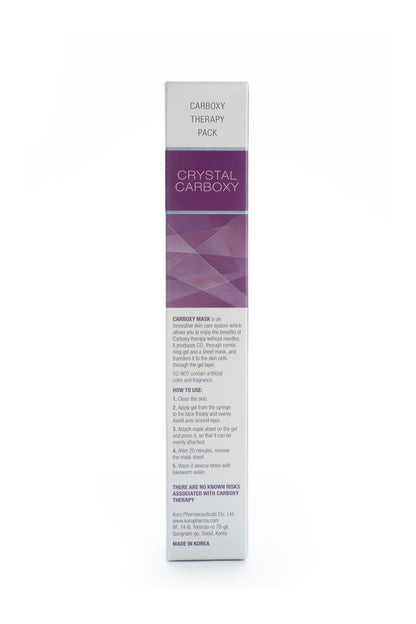 Side view of the CRYSTAL CARBOXY MASK box detailing instructions for use. This image emphasizes the quality of the imported face mask as a part of Stayve Korean Masks and Tok Tok Mask collection.