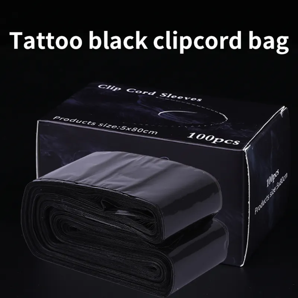 Black Protective Film Sleeves for Clip Cords - 5x80cm Disposable Covers, 100 Pack for Tattoo Machines - SD Cosmetics Care