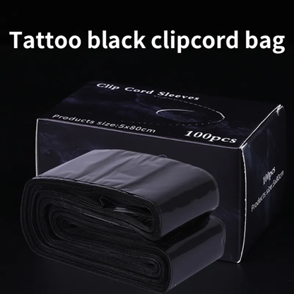 Black Protective Film Sleeves for Clip Cords - 5x80cm Disposable Covers, 100 Pack for Tattoo Machines - SD Cosmetics Care