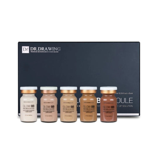 Dr. Drawing Glow BB Color Mix Kit Set of 5 BB Glow ampoules showcasing a vibrant selection of colors for even skin tone.