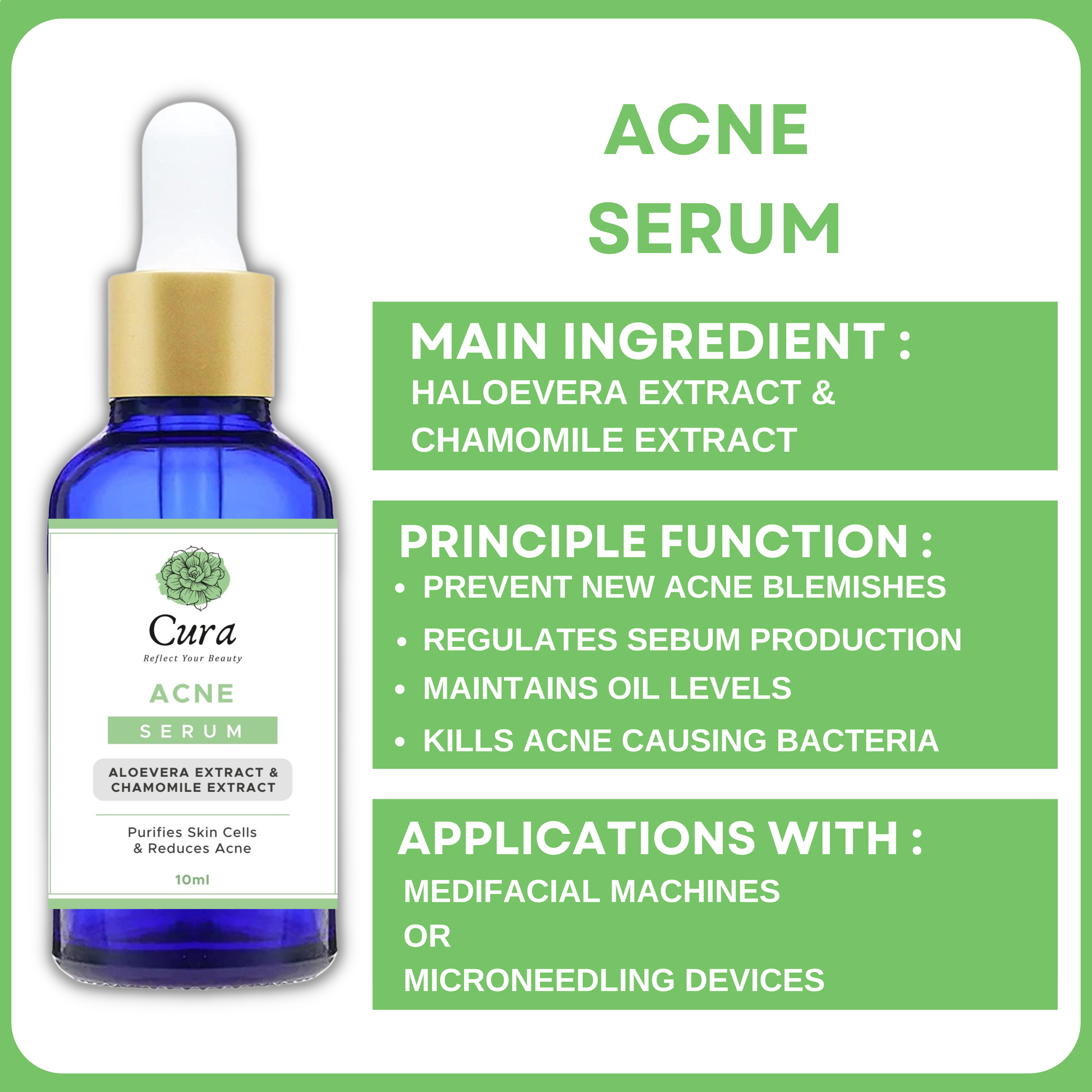 Cura Acne Serum 10ml - Natural Treatment for Acne Marks, Blemishes & Prone Skin - SD Cosmetics Care