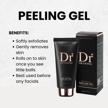 Close-up of Dr. Drawing Brightening Peeling Gel 80 ml with visible texture demonstrating its effectiveness in removing dead skin cells.