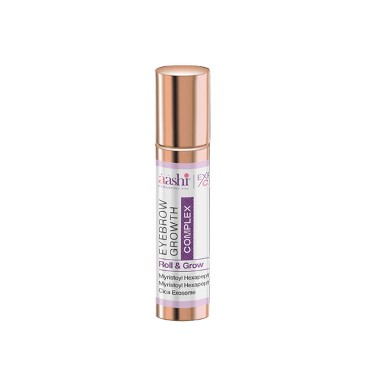 Aashi Eyebrow Growth Complex 10ml bottle showcasing the nourishing formula for fuller eyebrows. Designed for hair regrowth, this Eyebrow Growth Complex helps enhance brow density and thickness naturally.