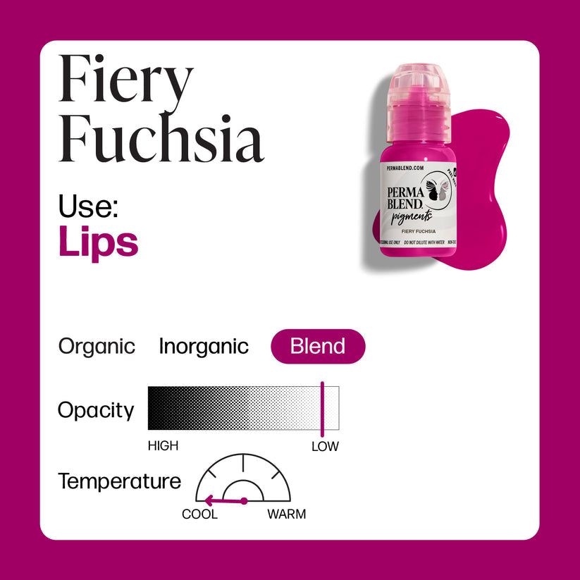 Close-up of Permablend Fiery Fuchsia pigment showcasing the rich purple-pink color perfect for PMU lip applications.