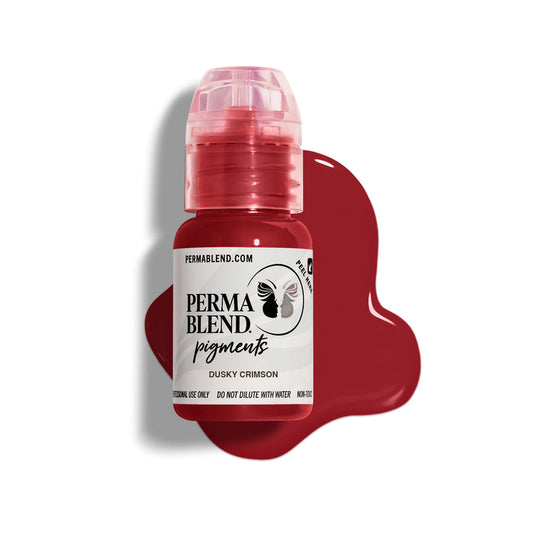 Permablend Dusky Crimson 15ml bottle showcasing high opacity permanent makeup pigment for vibrant cool-toned lips.