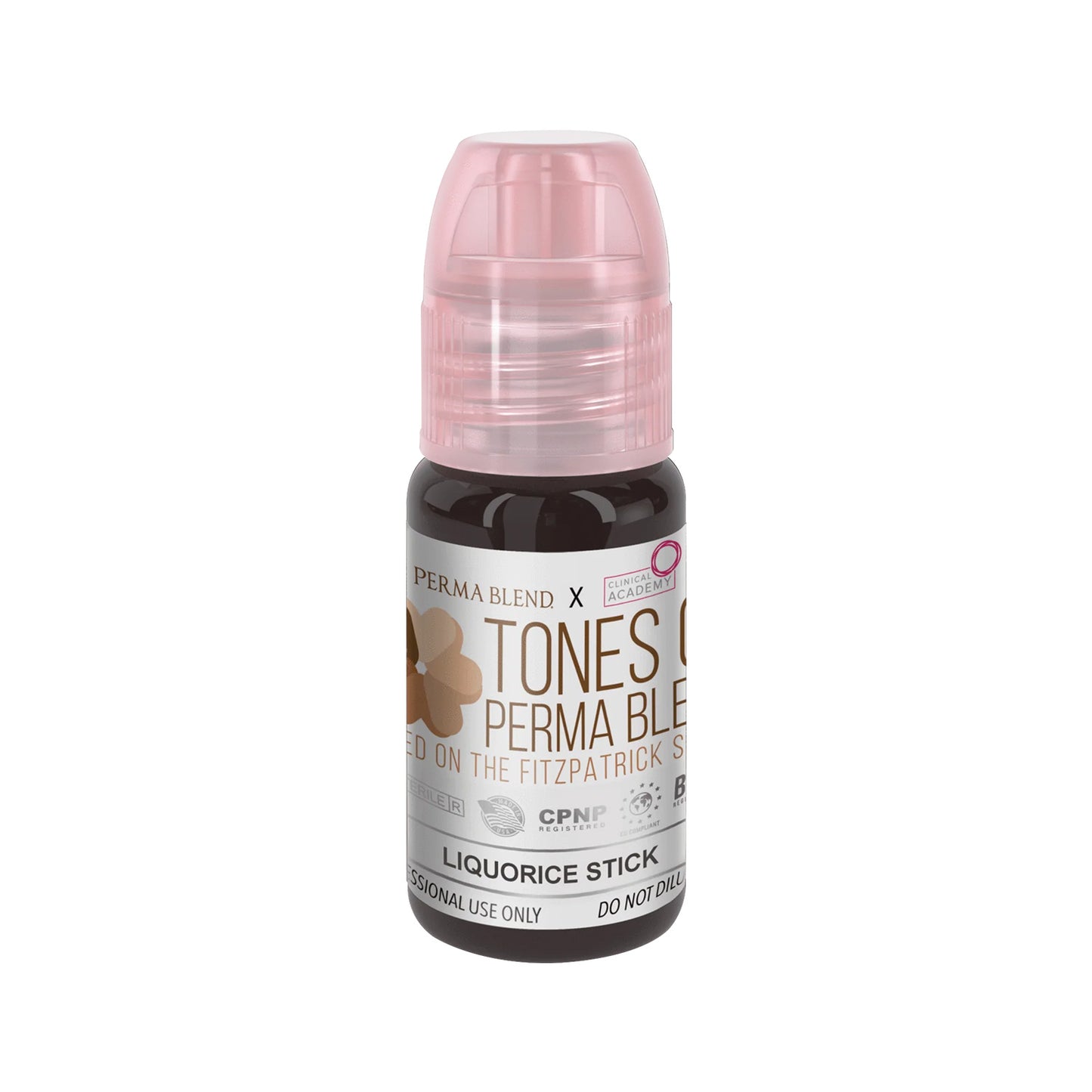 Close-up view of Permablend Liquorice Stick pigment in a 15ml container, perfect for PMU eyebrow applications.