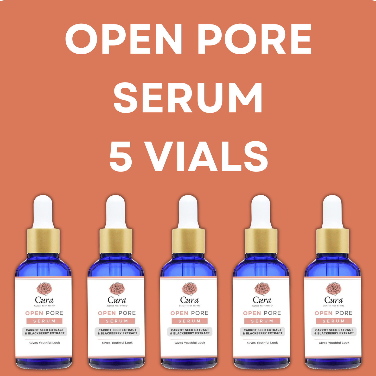 Cura Open Pores Serum - 5 x 10ml Vials with Carrot & Blackberry Extract for Smooth Skin - SD Cosmetics Care