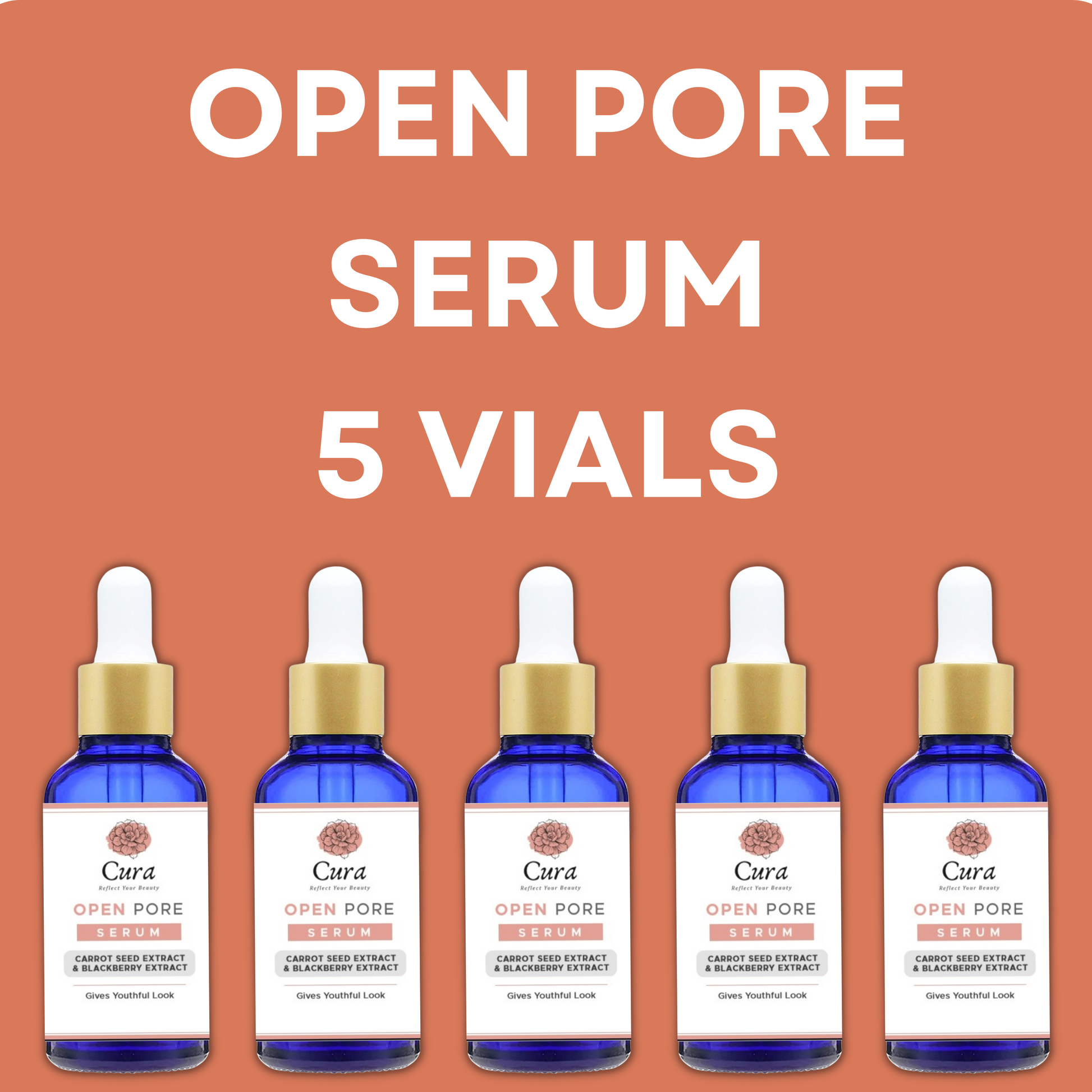 Cura Open Pores Serum - 5 x 10ml Vials with Carrot & Blackberry Extract for Smooth Skin - SD Cosmetics Care