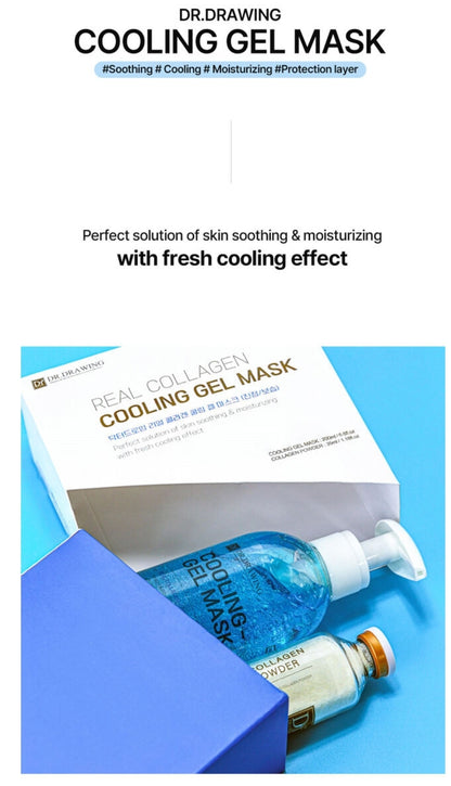Skincare routine featuring Dr. Drawing Cooling Collagen Mask amongst other beauty products on a vanity.