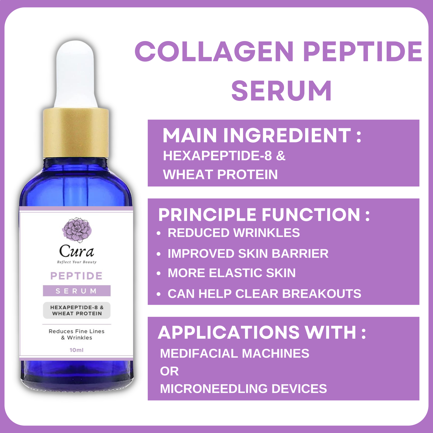 Cura Collagen Peptide Serum - 5 Vials of 10ml for Youthful Skin, Reduced Wrinkles & Enhanced Elasticity - SD Cosmetics Care