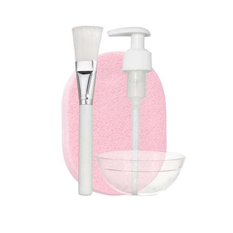 Flat lay of Dr. Drawing Cooling Collagen Mask packaging with skincare tools used for application.