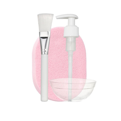Flat lay of Dr. Drawing Cooling Collagen Mask packaging with skincare tools used for application.
