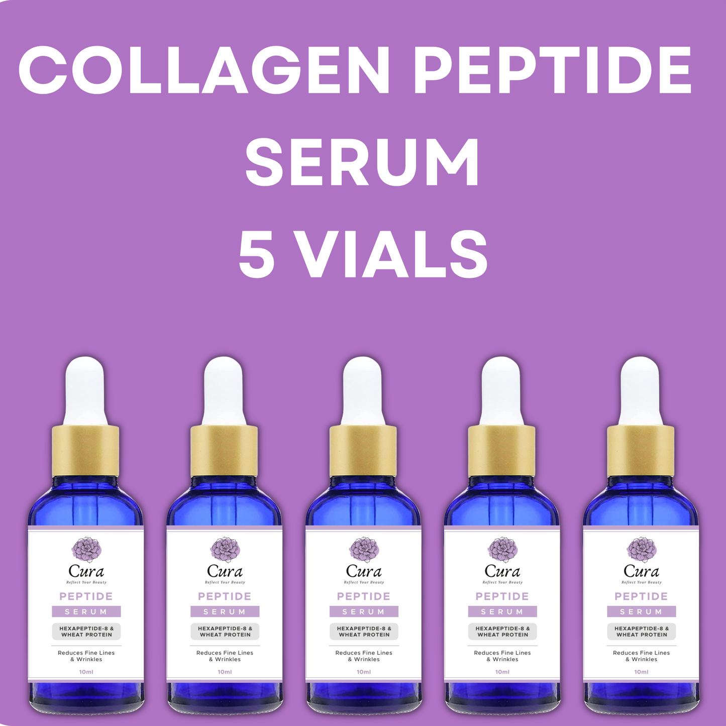 Cura Collagen Peptide Serum - 5 Vials of 10ml for Youthful Skin, Reduced Wrinkles & Enhanced Elasticity - SD Cosmetics Care