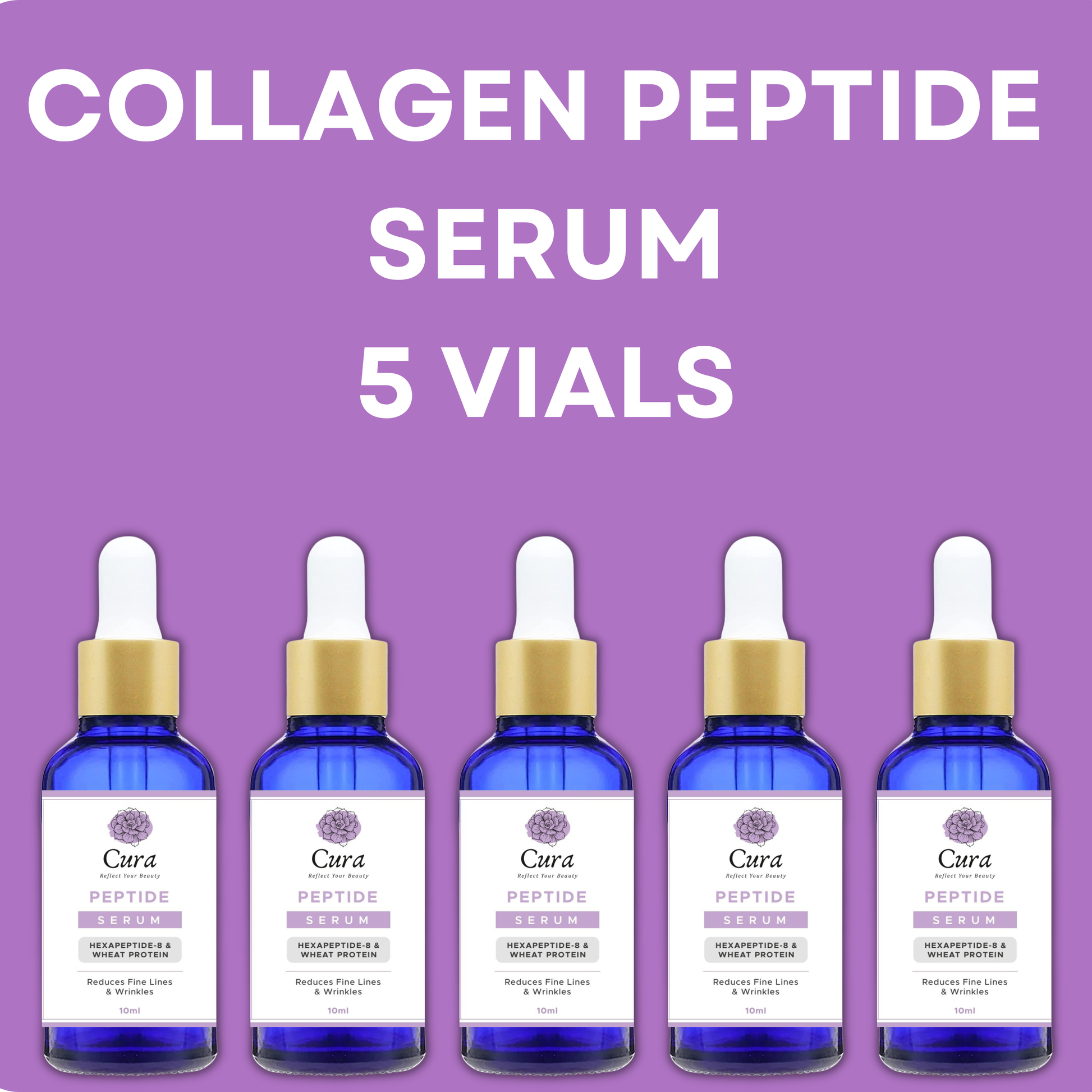 Cura Collagen Peptide Serum - 5 Vials of 10ml for Youthful Skin, Reduced Wrinkles & Enhanced Elasticity - SD Cosmetics Care