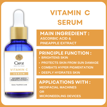 Cura Vitamin C Serum - 10ml x 5 Vials, Brightens Skin, Reduces Hyperpigmentation & Protects UV Damage - SD Cosmetics Care