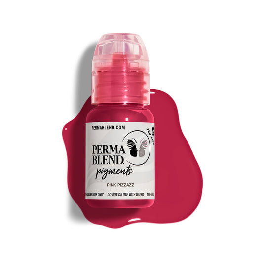 Demonstration of Permablend Pink Pizzazz lip pigment being used, highlighting its versatility and deep pink tones in permanent makeup artistry.