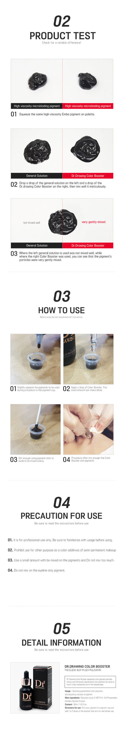 Application of Dr. Drawing Color Booster in mixing pigments for PMU procedures, crucial for achieving vibrant color results.