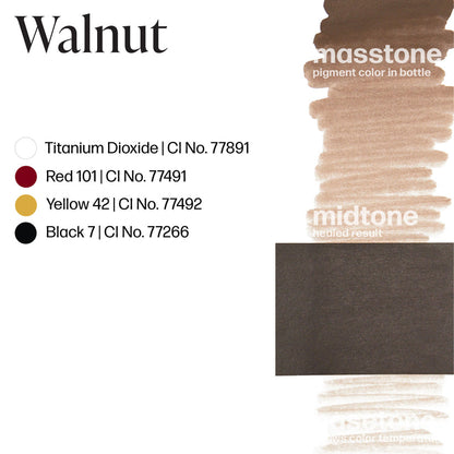 Display of Permablend Walnut 15ml showing the bottle design and pigment color, a top choice for permanent makeup artists.