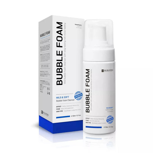 Dr. Drawing Bubble Foam Cleanser 150 ml bottle with bubbles, ideal for deep and gentle cleansing.