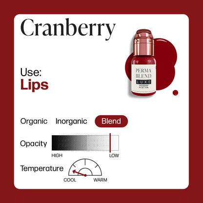 Close-up of Permablend LUXE Cranberry pigment swatch demonstrating its light opacity and dark cranberry hue.
