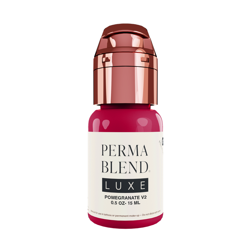 Close-up view of Permablend Luxe Pomegranate pigment before application, highlighting its medium-to-high opacity for PMU lip artistry.