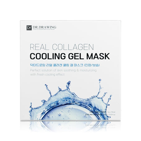 Dr. Drawing Cooling Collagen Mask application on a model's face, highlighting its cooling effect.