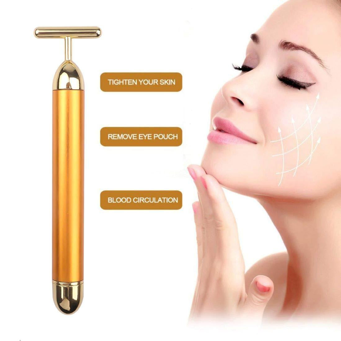 24K Gold Plated PRP Vibrator - T-Shaped Vibrating Massager for Facial Rejuvenation & Lifting - SD Cosmetics Care