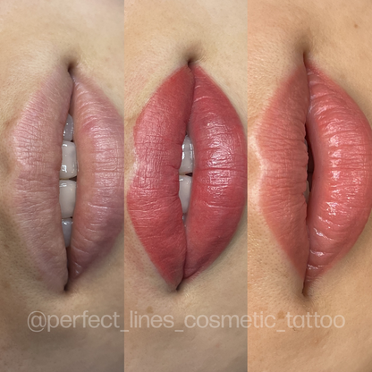 Permablend Evenflo Bare pigment swatch on skin, showing its sheer/translucent quality ideal for youthful lip aesthetics.