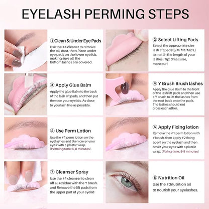 Step-by-step application guide for the Lash And Brow Lift Kit, providing instructions that illustrate how easy it is to achieve beautiful brows and lashes at home with this eyebrow tinting kit.