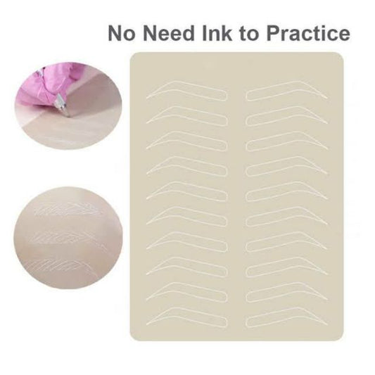 Eyebrow Tattoo Practice Skin Silicone in use, showing detailed eyebrow designs for makeup training and microblading practice.
