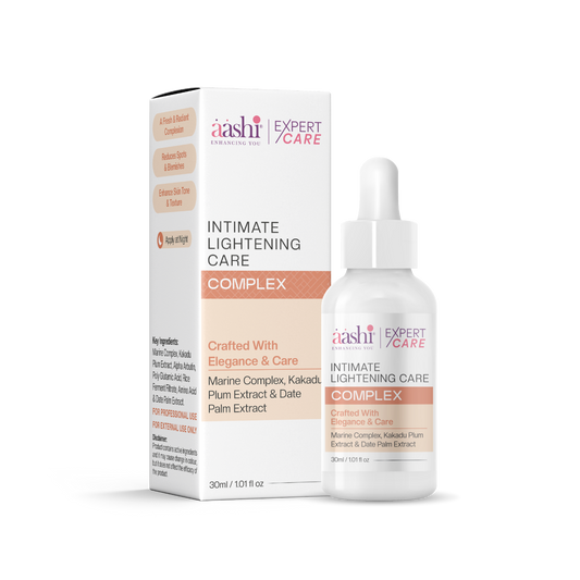 Aashi Intimate Lightening Complex 30ml by SD Cosmetics Care, featuring a bottle that highlights the product's effectiveness in enhancing skin tone with its Intimate Lightening Complex.