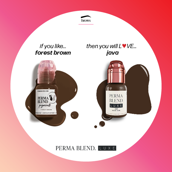 Display of PERMABLEND LUXE Java pigment in a professional setting, emphasizing its vegan and cruelty-free formulation for permanent makeup artists.
