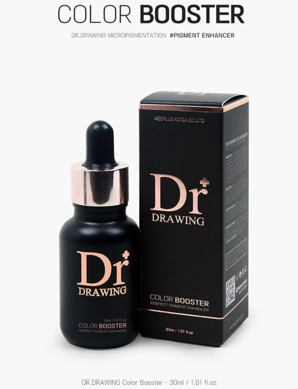 Close-up of Dr. Drawing Color Booster bottle, perfect PMU Color Booster for enhancing pigments consistency and vibrancy.