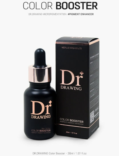 Close-up of Dr. Drawing Color Booster bottle, perfect PMU Color Booster for enhancing pigments consistency and vibrancy.