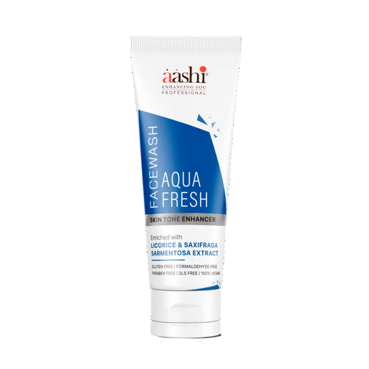 Aashi Aqua Fresh Face Wash 75ml, a skin tone enhancing cleanser that deeply cleanses while leaving your skin radiant, showcased in an appealing product image.