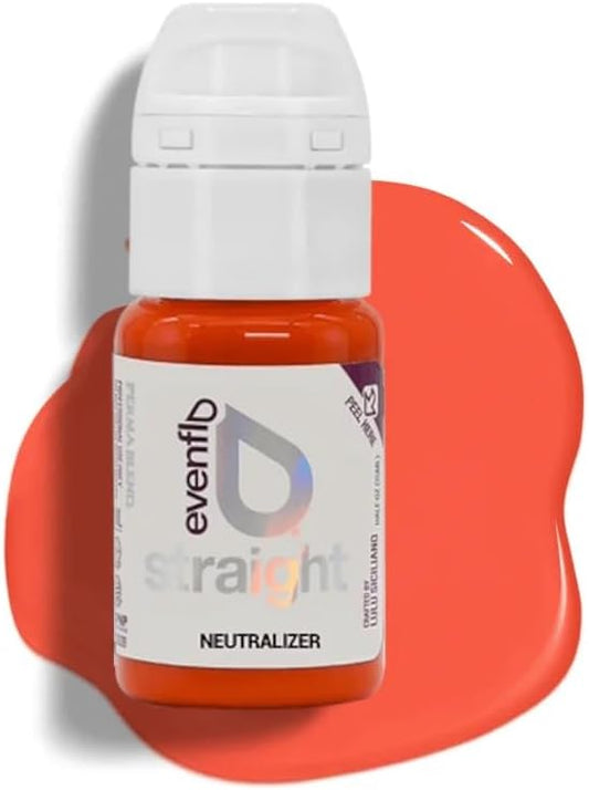 Bottle of Evenflo Neutralizer pigment for lip and eyebrow correction, featuring a vibrant orange color and a glossy background.