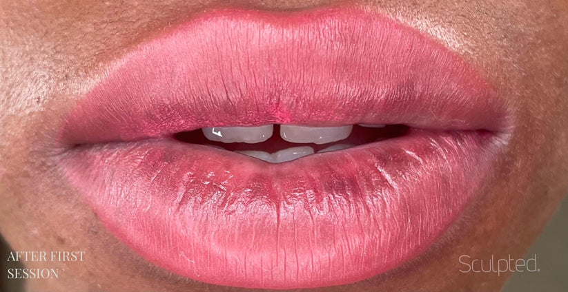 Application techniques for Perma Blend Hen Party, demonstrating its ease of use for perfect lip pigmentation.