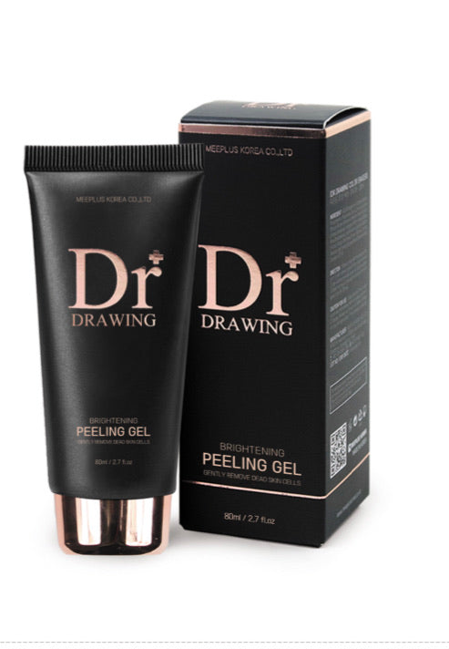 Dr. Drawing Brightening Peeling Gel 80 ml packaging showcasing its gentle exfoliating properties and vibrant branding.