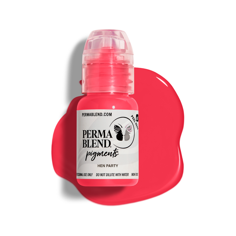 Perma Blend Hen Party 15ml bottle showcasing vibrant lip color for permanent makeup, perfect for adventurous looks.
