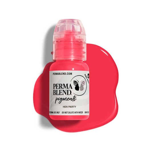 Perma Blend Hen Party 15ml bottle showcasing vibrant lip color for permanent makeup, perfect for adventurous looks.
