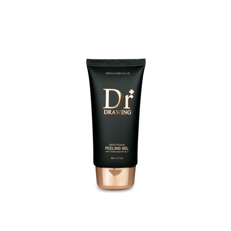 Before and after comparison of skin clarity using Dr. Drawing Brightening Peeling Gel, highlighting its brightening effects.