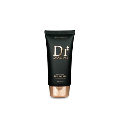 Before and after comparison of skin clarity using Dr. Drawing Brightening Peeling Gel, highlighting its brightening effects.