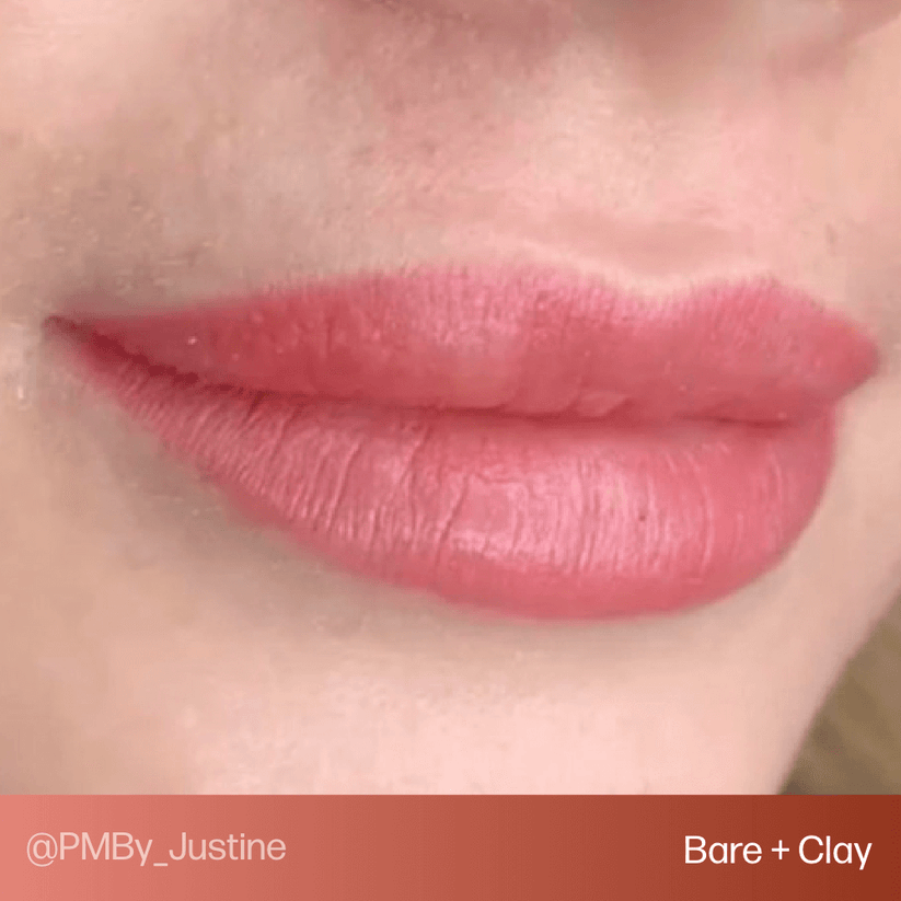 Artist applying Permablend Evenflo Bare pigment during a lip PMU session, highlighting its user-friendly application.